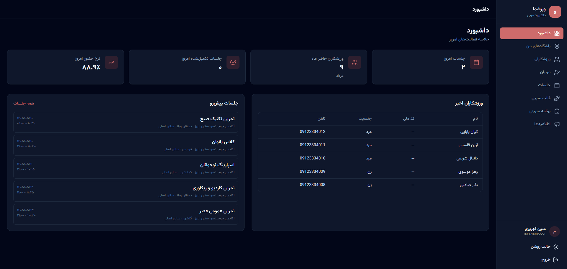 پیشنمایش داشبورد ورزشما